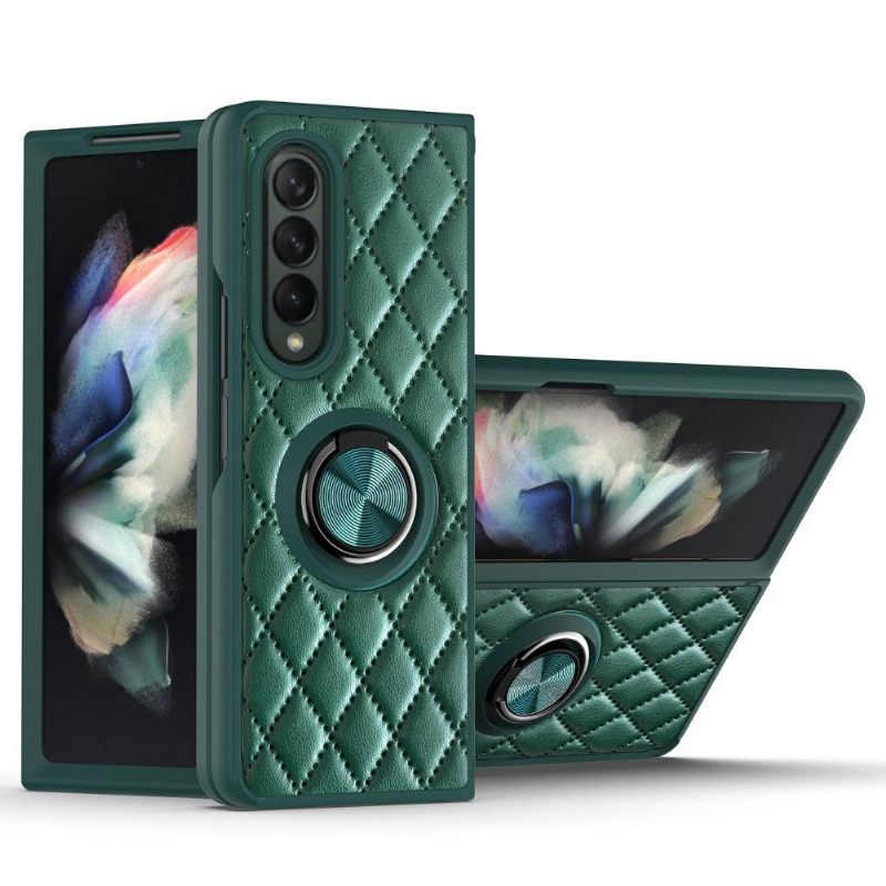 Telefoonhoesje voor Samsung Galaxy Z Fold 3 5G Gewatteerd Leereffect Met Steunring