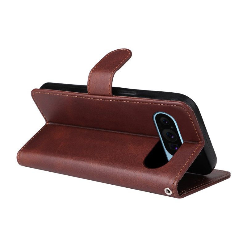 Folio-hoesje Google Pixel 10 / 10 Pro Effen Leerstijl Met Bandje