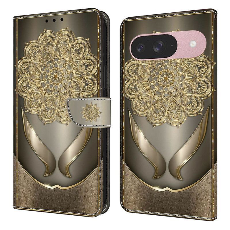Folio-hoesje Google Pixel 10 / 10 Pro Telefoonhoesje Glanzende Gouden Bloemen