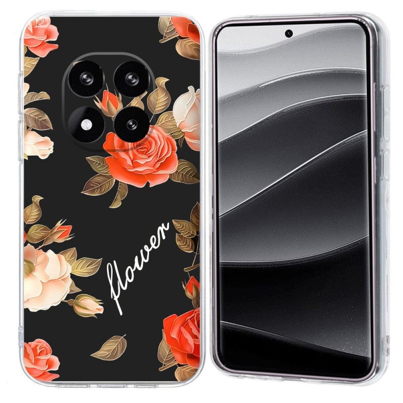 Case Hoesje Xiaomi Redmi Note 14 Pro 5g Telefoonhoesje Bloemen Op Een Zwarte Achtergrond