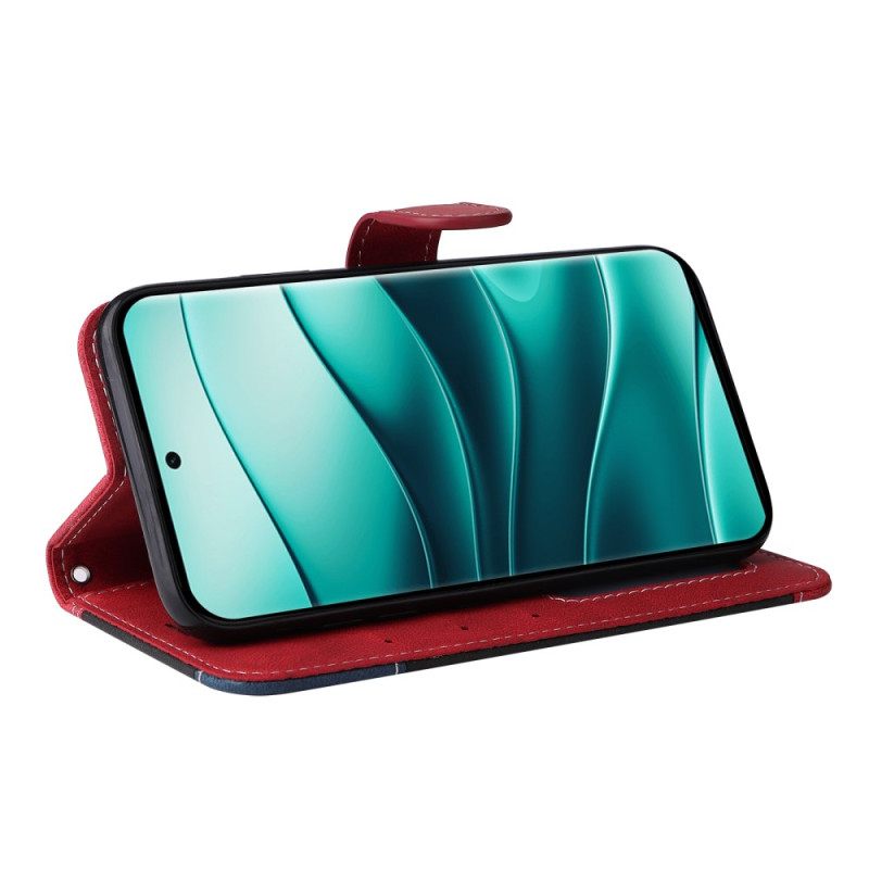 Flip Case Leren Xiaomi Redmi Note 14 Pro 5g Driekleurig Bandje