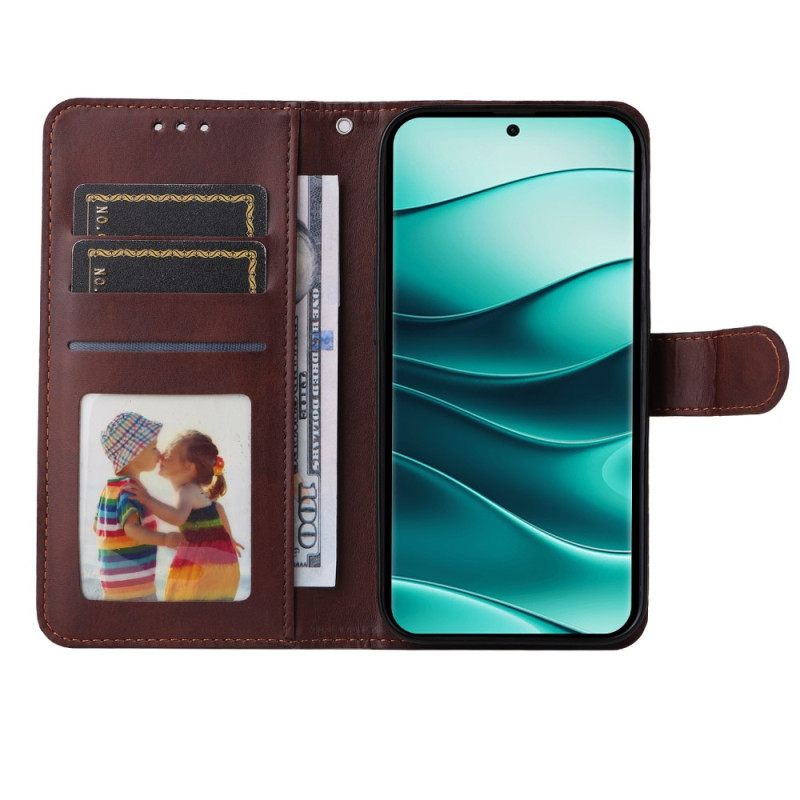Folio-hoesje Xiaomi Redmi Note 14 Pro 5g Telefoonhoesje Effen Leer-effect Met Riem