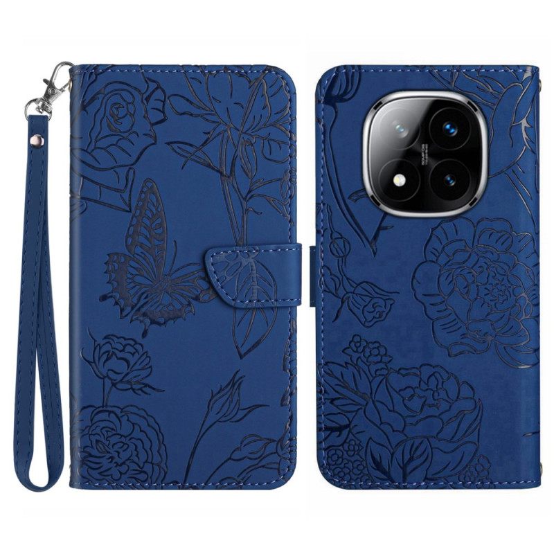 Folio-hoesje Xiaomi Redmi Note 14 Pro 5g Telefoonhoesje Vlinderprint Met Bandje