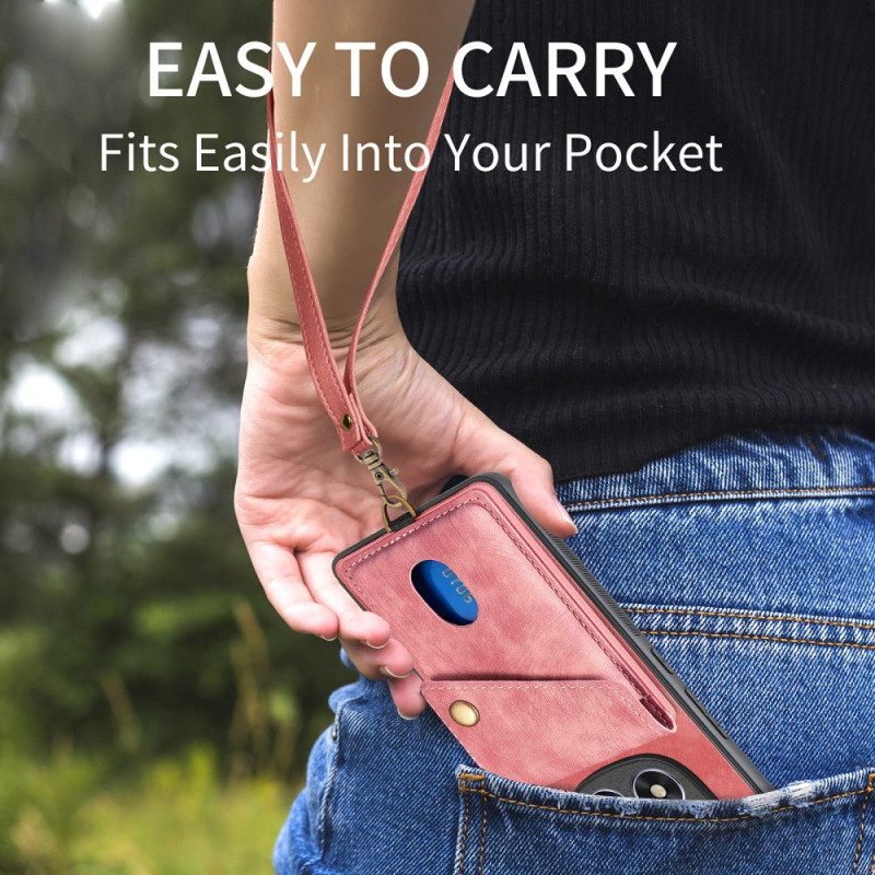 Hoesje Xiaomi Redmi Note 14 Pro 5g Kaarthouder Met Lederlook En Draagkoord Bescherming Hoesje