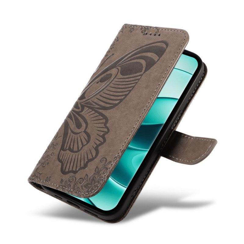 Leren Hoesje Voor Xiaomi Redmi Note 14 Pro 5g Grafische Vlinder