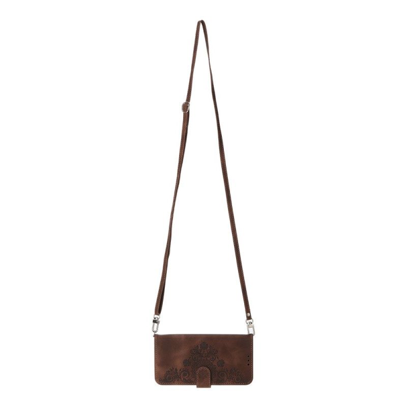 Leren Hoesje Voor Xiaomi Redmi Note 14 Pro 5g Kantpatroon Met Bandje En Schouderband