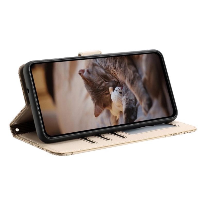 Leren Hoesje Voor Xiaomi Redmi Note 14 Pro 5g Kattenpatroon Met Bandje