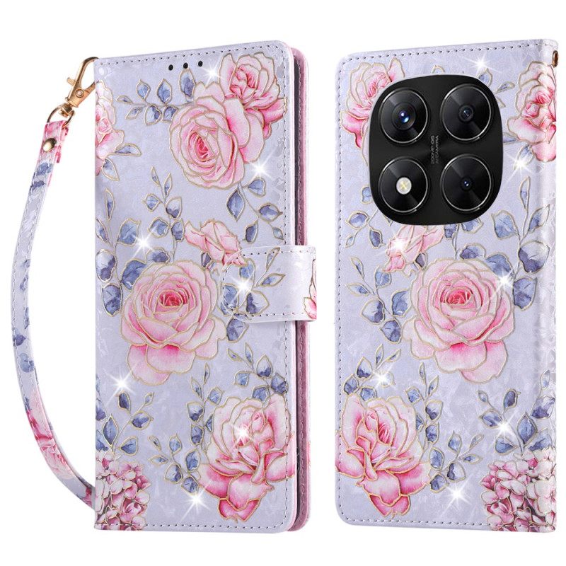 Leren Hoesje Voor Xiaomi Redmi Note 14 Pro 5g Rfid-blokkerend Bloemendesign