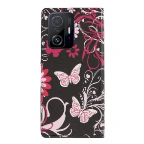 Flip Case voor Xiaomi 11T / 11T Pro Vlinders En Bloemen