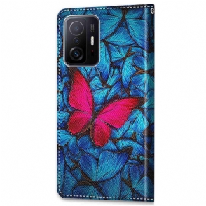 Folio-hoesje voor Xiaomi 11T / 11T Pro Blauwe En Roze Vlinders