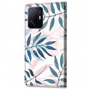 Folio-hoesje voor Xiaomi 11T / 11T Pro Groene En Roze Bladeren