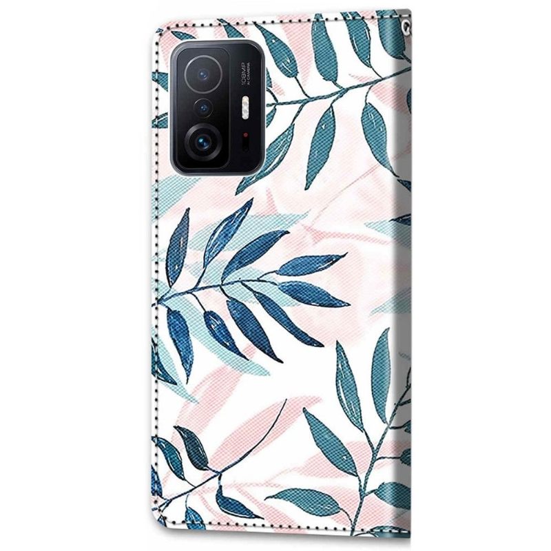 Folio-hoesje voor Xiaomi 11T / 11T Pro Groene En Roze Bladeren