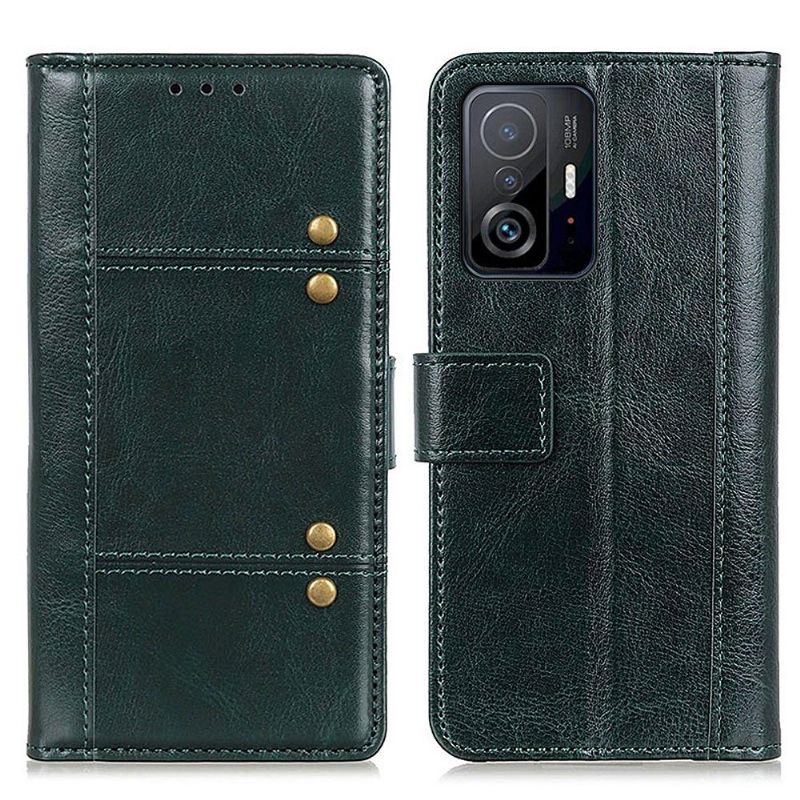 Folio-hoesje voor Xiaomi 11T / 11T Pro Ledereffect Met Klinknagels