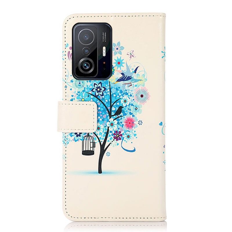 Leren Hoesje voor Xiaomi 11T / 11T Pro Bescherming Blauwe Boom