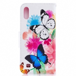 Cover voor Samsung Galaxy A10 Vlinders En Kleurrijke Bloemen