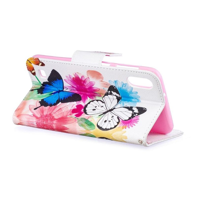 Cover voor Samsung Galaxy A10 Vlinders En Kleurrijke Bloemen