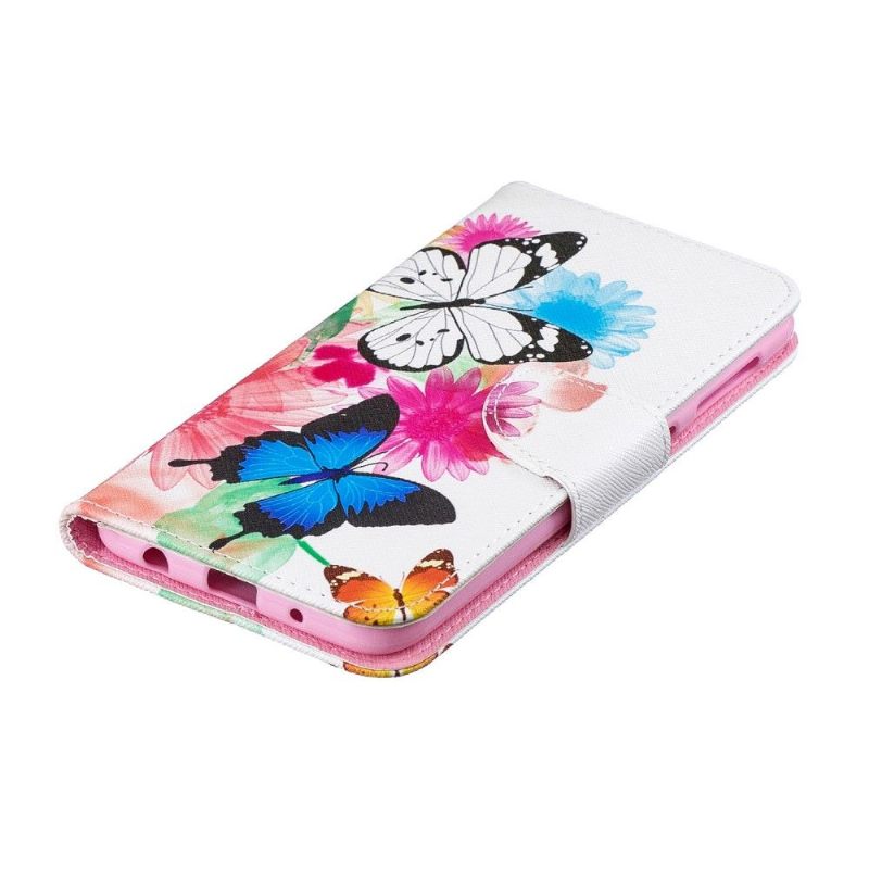 Cover voor Samsung Galaxy A10 Vlinders En Kleurrijke Bloemen