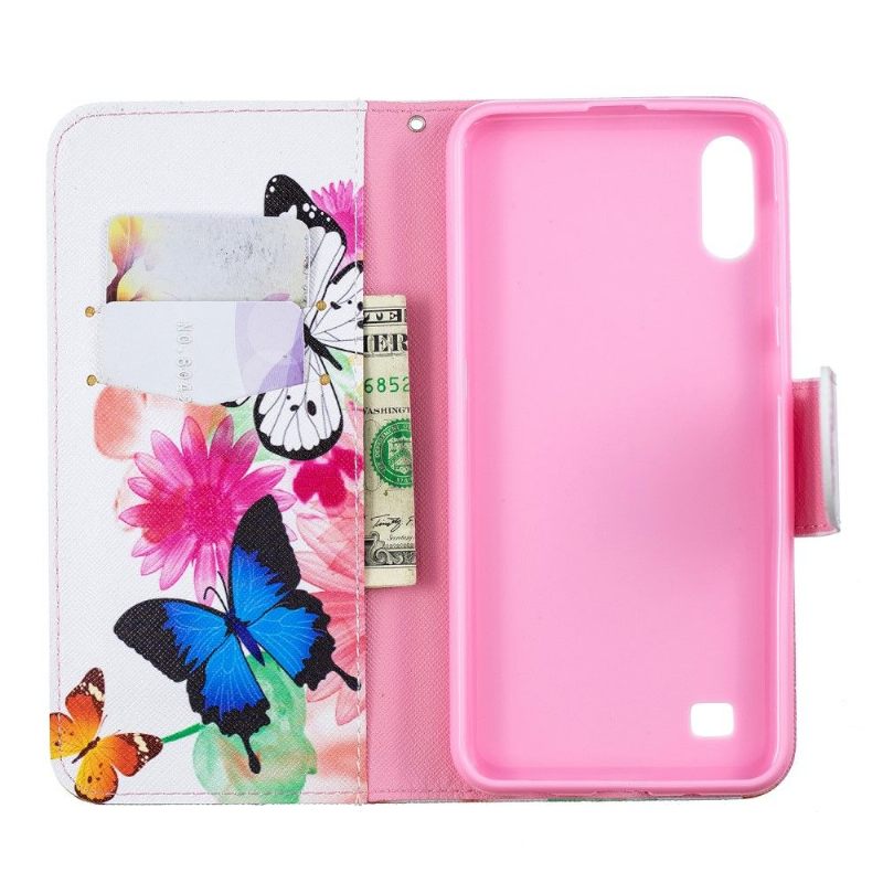 Cover voor Samsung Galaxy A10 Vlinders En Kleurrijke Bloemen