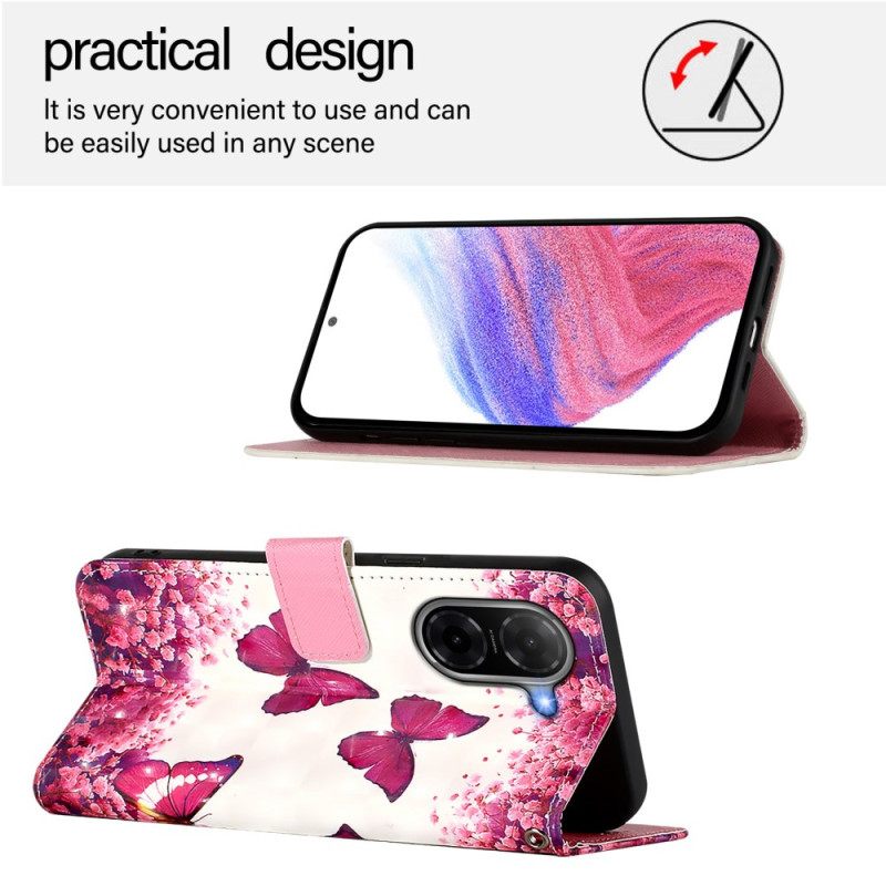 Flip Case Leren Poco C71 Roze Vlinders