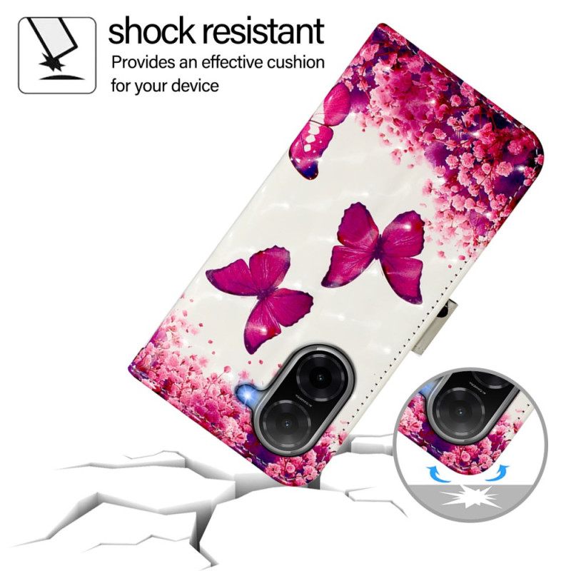 Flip Case Leren Poco C71 Roze Vlinders