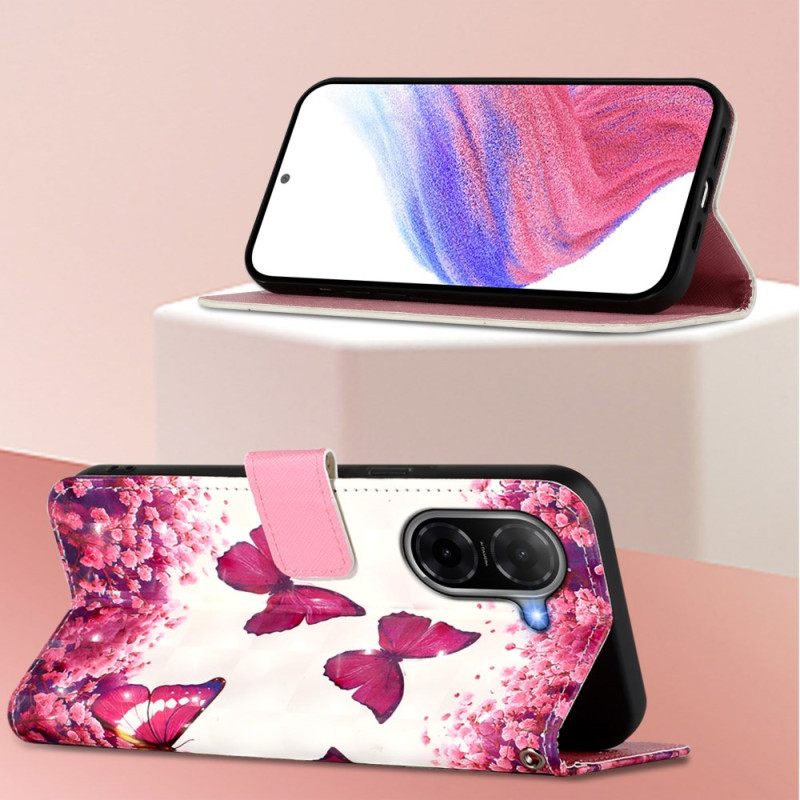 Flip Case Leren Poco C71 Roze Vlinders