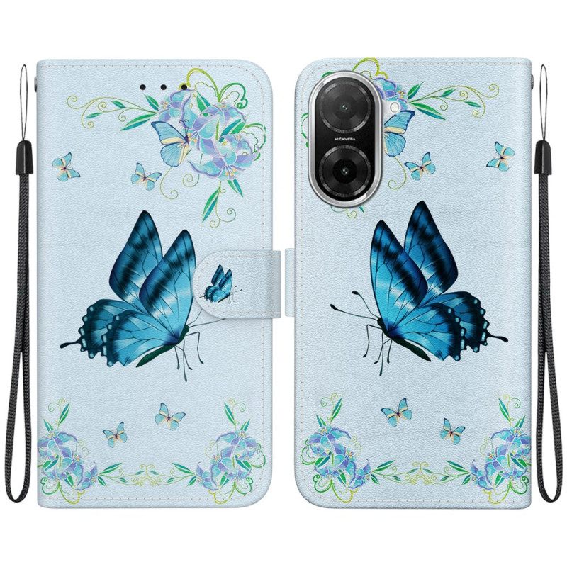 Folio-hoesje Poco C71 Telefoonhoesje Blauwe Vlinder En Bloemen