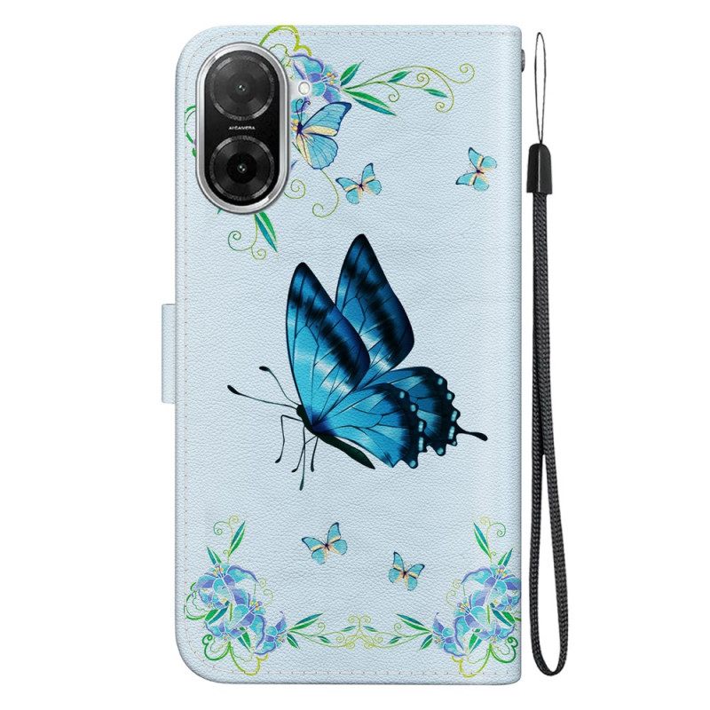 Folio-hoesje Poco C71 Telefoonhoesje Blauwe Vlinder En Bloemen