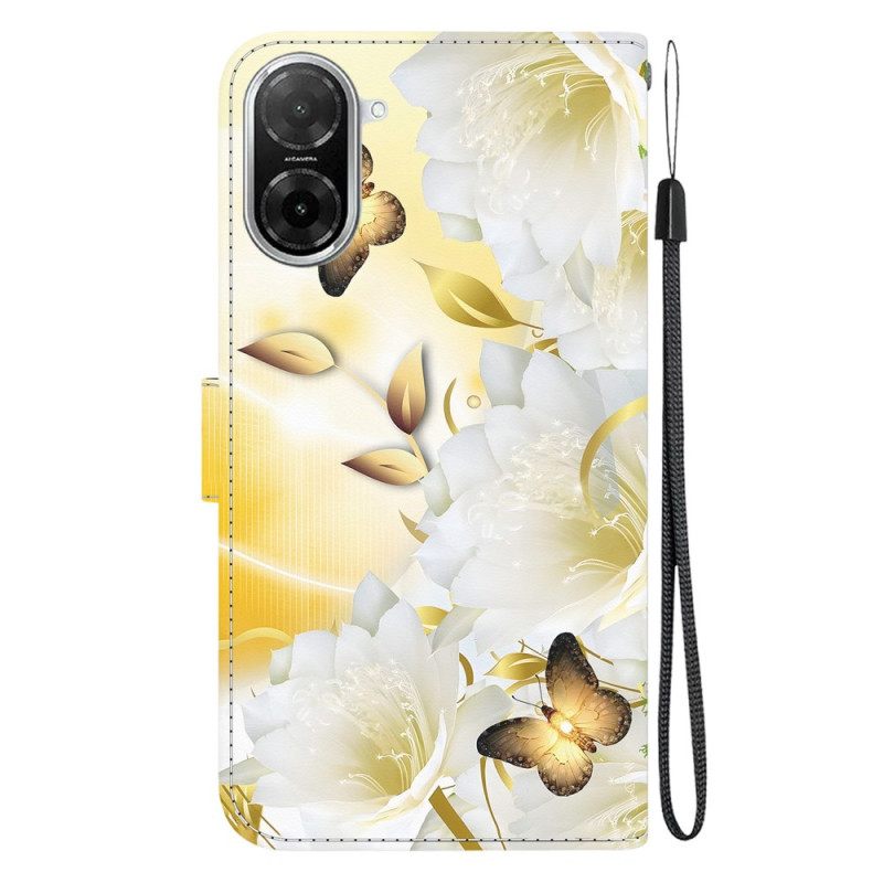 Folio-hoesje Poco C71 Telefoonhoesje Gouden Vlinders En Witte Bloemen