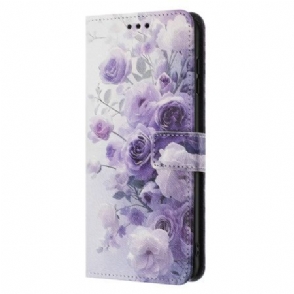 Folio-hoesje Poco C71 Telefoonhoesje Paarse Rozen