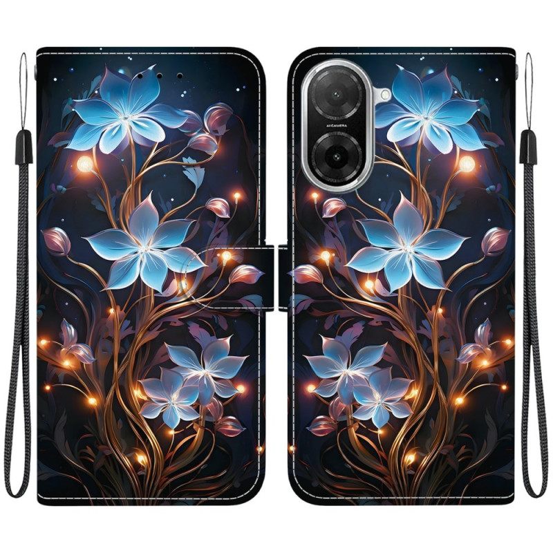 Leren Hoesje Poco C71 Blauw Bloemenpatroon Bescherming Hoesje