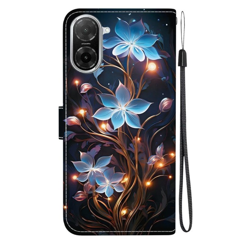 Leren Hoesje Poco C71 Blauw Bloemenpatroon Bescherming Hoesje