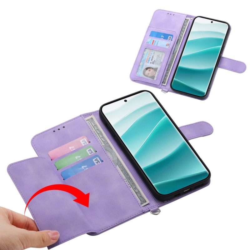 Leren Hoesje Poco C71 Bloemenkant Met Koord En Schouderband