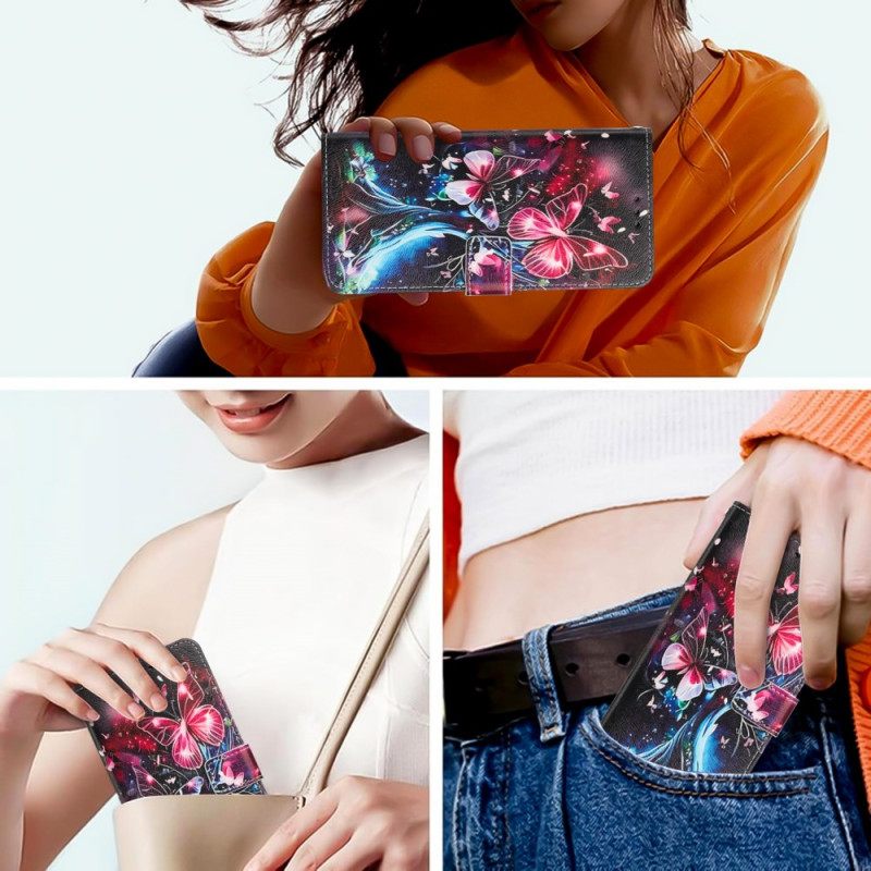 Leren Hoesje Poco C71 Boom En Vlinders Bescherming Hoesje