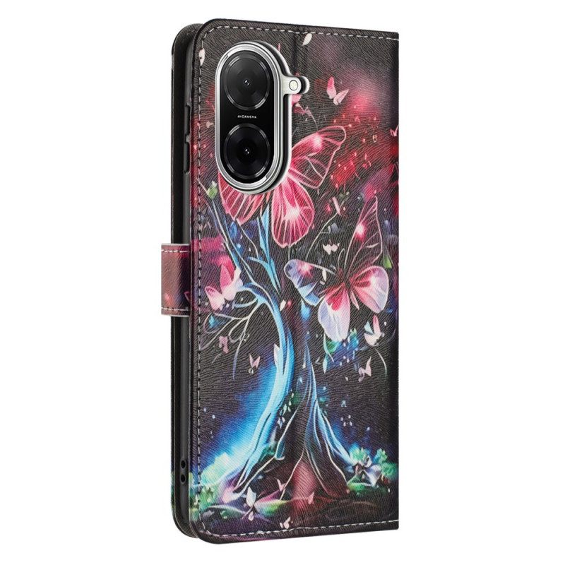 Leren Hoesje Poco C71 Boom En Vlinders Bescherming Hoesje