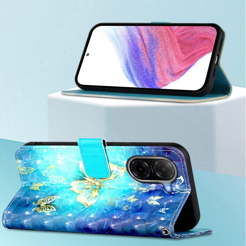 Leren Hoesje Poco C71 Gouden Vlinders Bescherming Hoesje