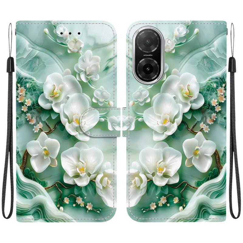 Leren Hoesje Poco C71 Jadekleurige Bloemen