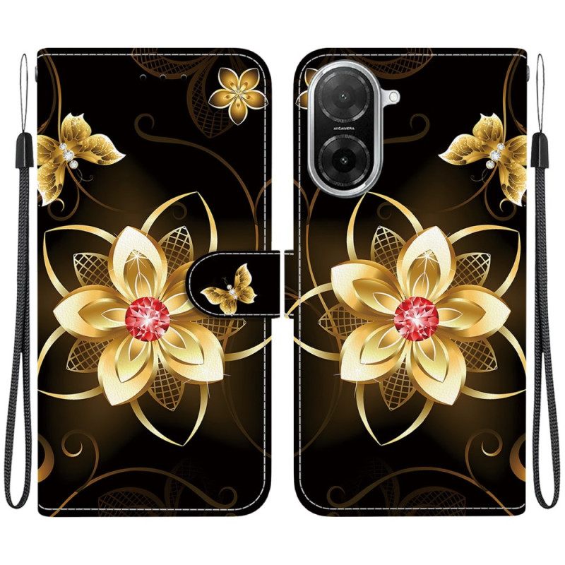 Leren Hoesje Voor Poco C71 Gouden Bloem