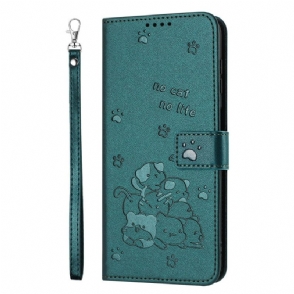 Leren Hoesje Voor Poco C71 Riem Met Kattenmotief