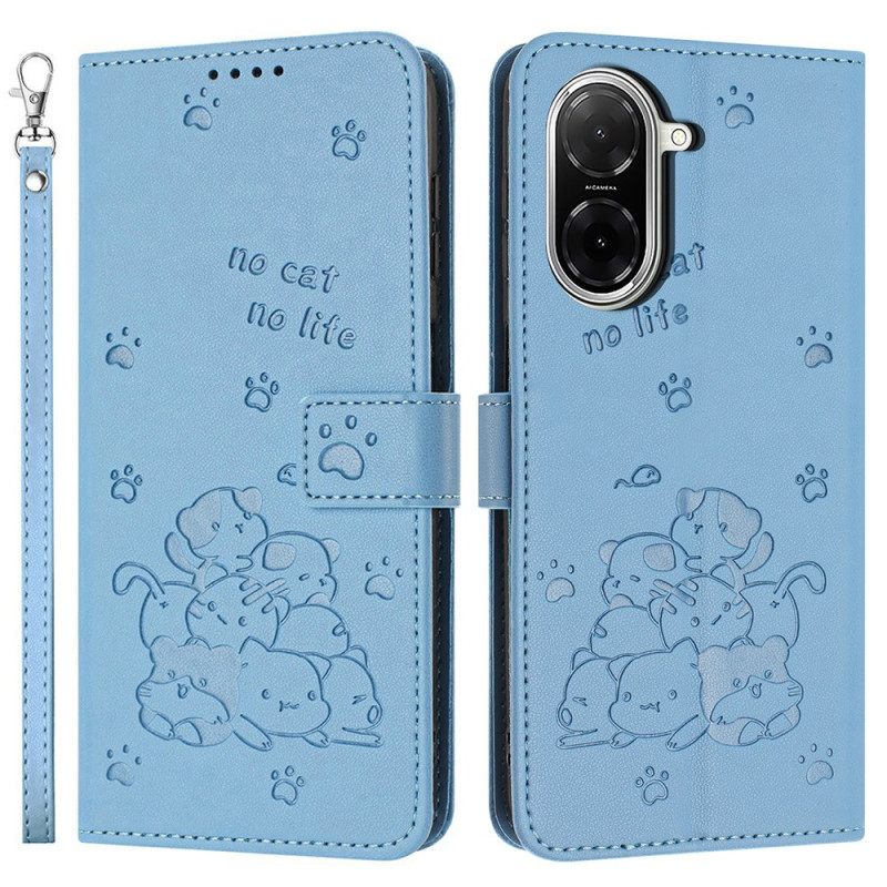 Leren Hoesje Voor Poco C71 Riem Met Kattenmotief