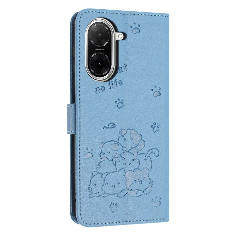 Leren Hoesje Voor Poco C71 Riem Met Kattenmotief