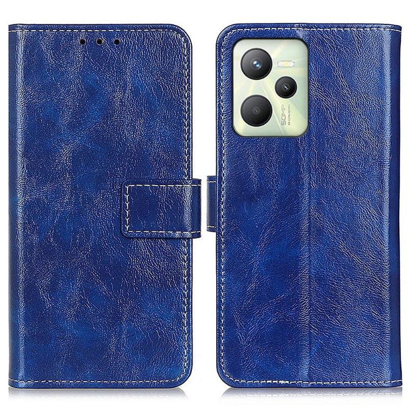 Folio-hoesje voor Realme C35 Luxe Stiksels Met Leereffect