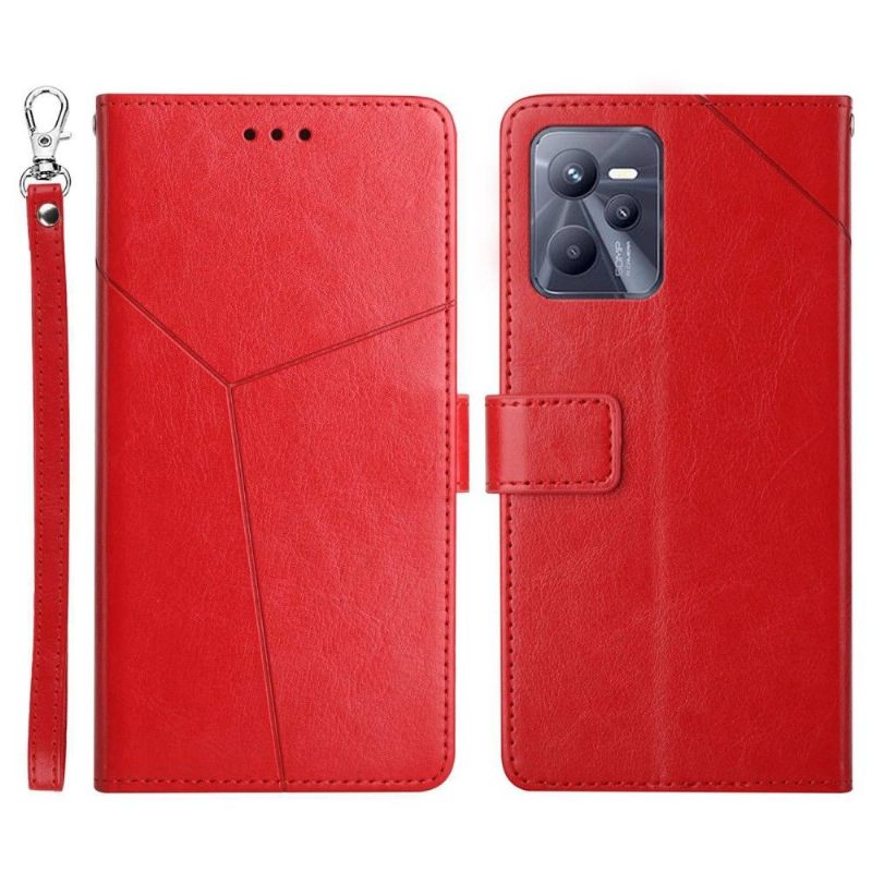 Folio-hoesje voor Realme C35 Y-lijnen Leereffect