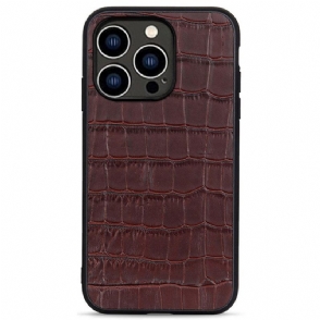 Hoesje voor iPhone 14 Pro Echt Leer Met Krokodiltextuur