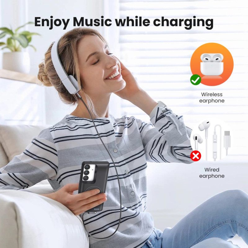 Externe Batterijbehuizing Van 10000 Mah Voor Samsung Galaxy S25 / S24 Met Magnetische Bevestiging