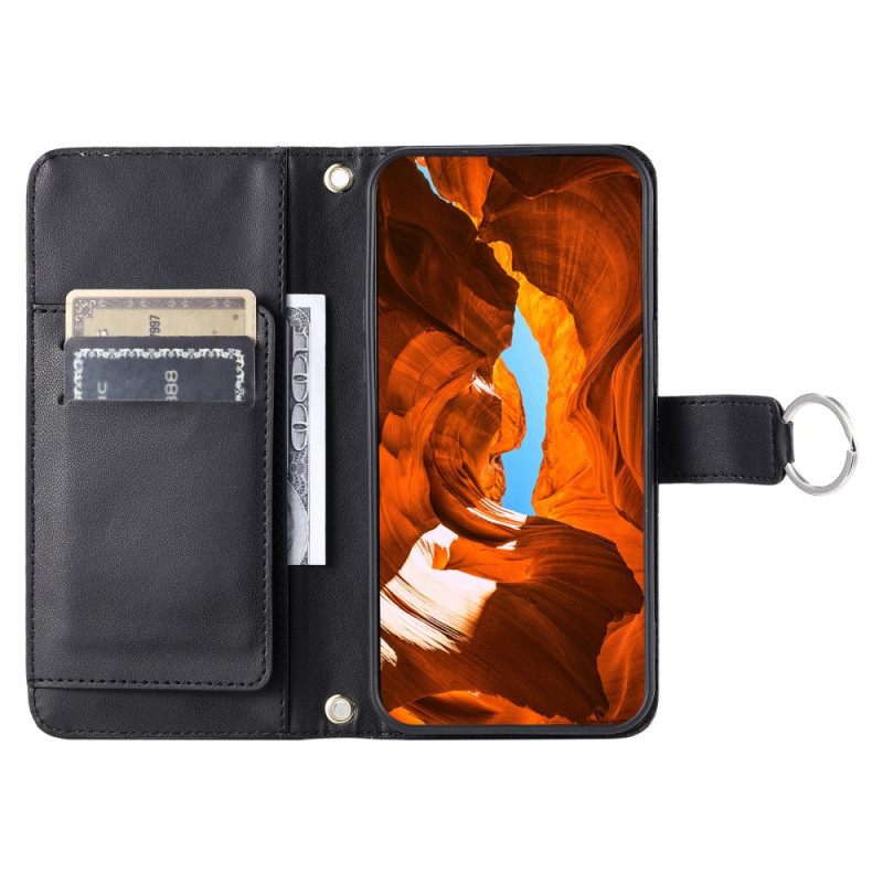 Folio-hoesje Samsung Galaxy S25 5g Telefoonhoesje Ronde Ring En Bandjes