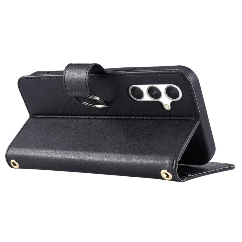 Folio-hoesje Samsung Galaxy S25 5g Telefoonhoesje Ronde Ring En Bandjes