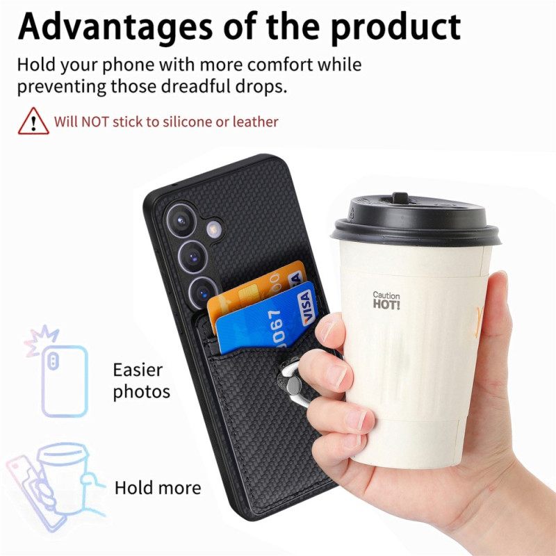 Hoesje Samsung Galaxy S25 5g Kaarthouder En Ringstandaard Van Koolstofvezel