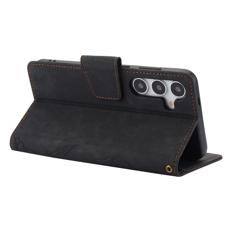 Leren Hoesje Samsung Galaxy S25 5g Suède-effect Bloemenpatroon