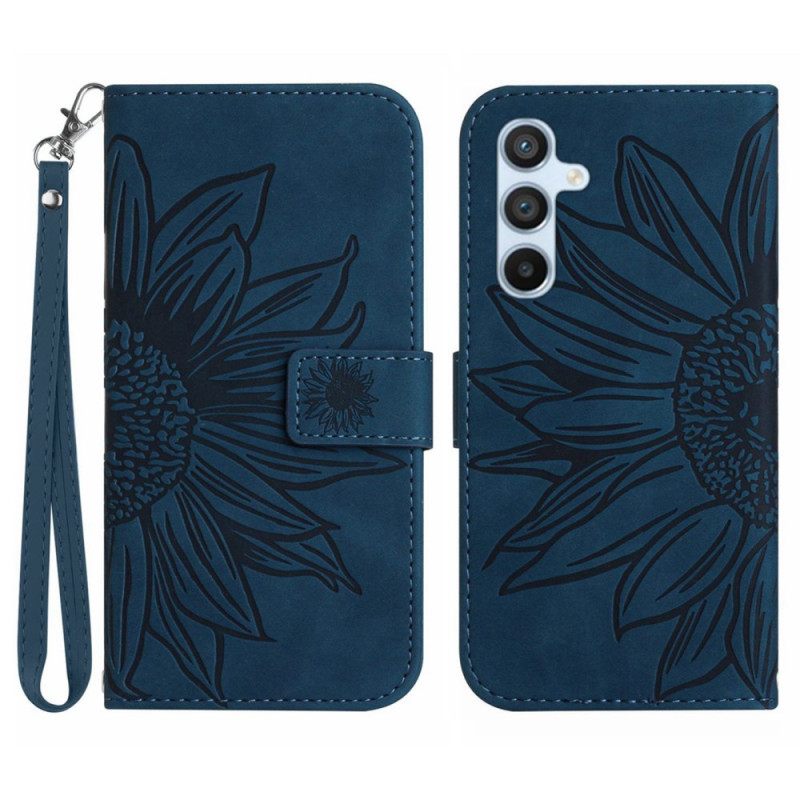 Leren Hoesje Voor Samsung Galaxy S25 5g Zonnebloemdesign Met Bandje
