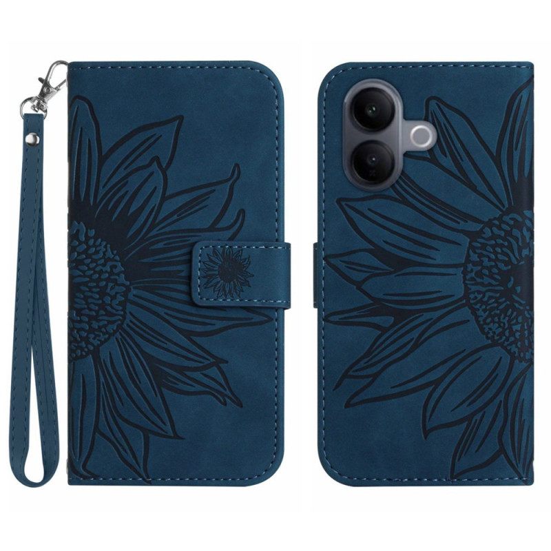 Folio-hoesje Vivo V60 Lite Telefoonhoesje Zonnebloemprint Met Koord